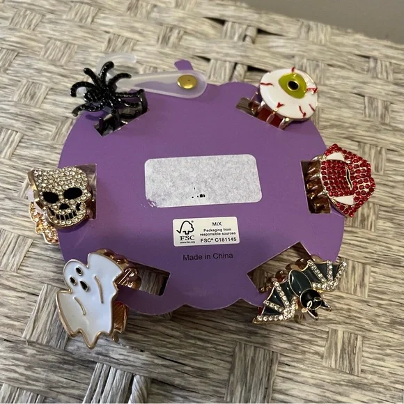 Piper K Halloween Rhinestone Hair Clips Set Eyeball Fangs Bat Skull Spider Ghost - Picture 4 of 4